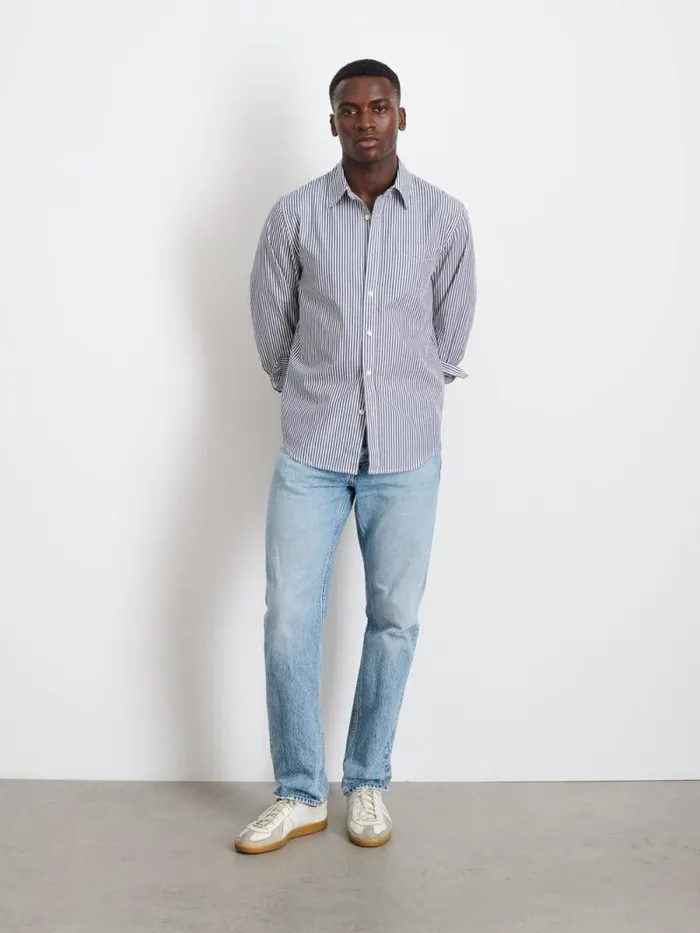 Mill Shirt In Striped Cotton Poplin Navywhite Men Alex Mill Shirts
