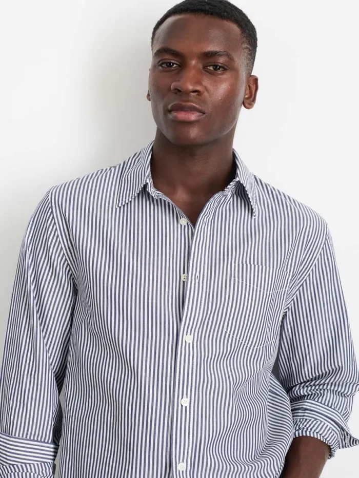 Mill Shirt In Striped Cotton Poplin Navywhite Men Alex Mill Shirts