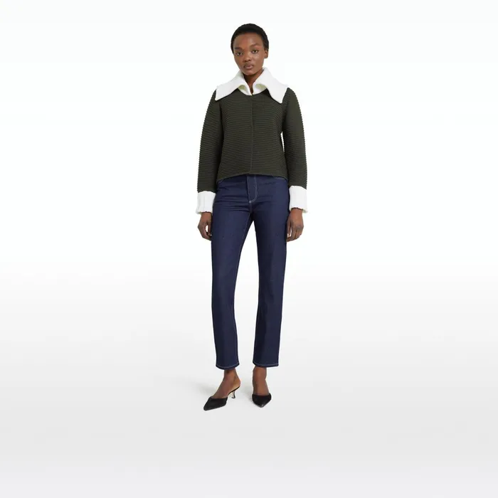 Mirielle Slate Green and Ivory Knit Cardigan Women Safiyaa Knitwear