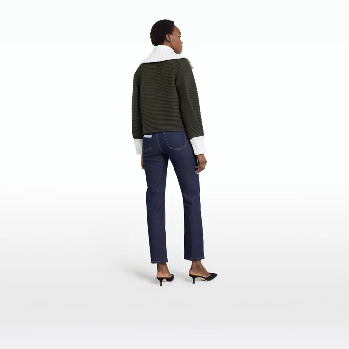 Mirielle Slate Green and Ivory Knit Cardigan Women Safiyaa Knitwear