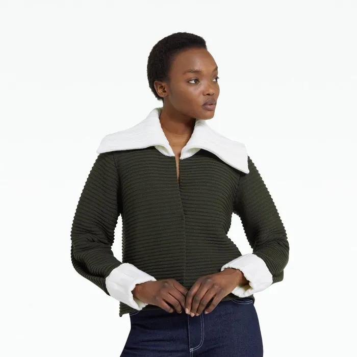 Mirielle Slate Green and Ivory Knit Cardigan Women Safiyaa Knitwear