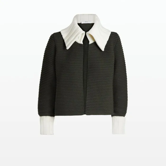 Mirielle Slate Green and Ivory Knit Cardigan Women Safiyaa Knitwear