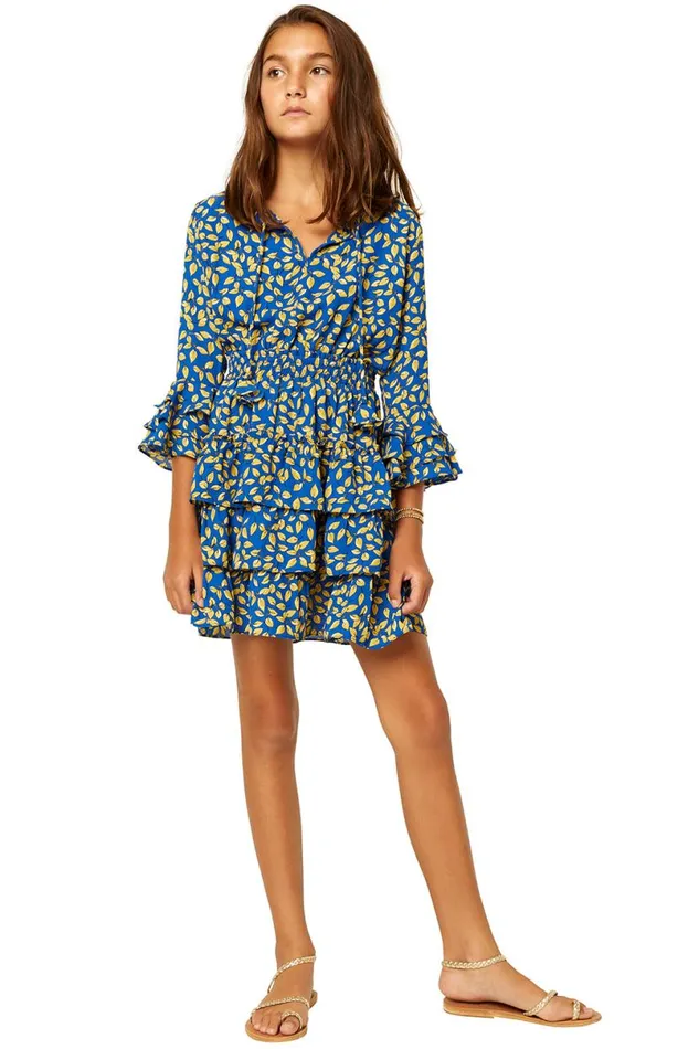 Misa Elle Women MISA Los Angeles ROSE DRESS Yellow Ditzy Leaf