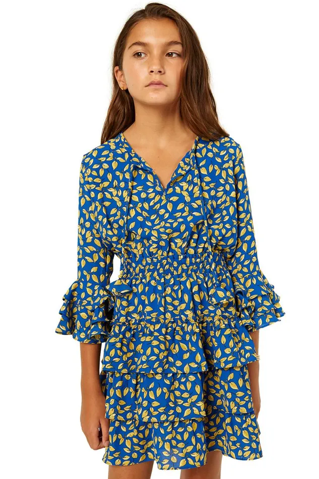 Misa Elle Women MISA Los Angeles ROSE DRESS Yellow Ditzy Leaf