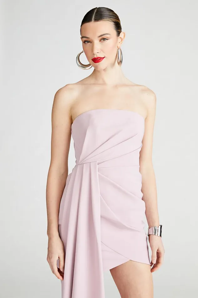 Nitara Dress In Crepe Mauve Blush Women Halston Dresses