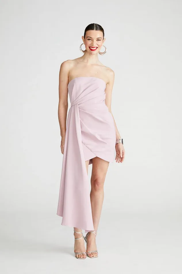 Nitara Dress In Crepe Mauve Blush Women Halston Dresses