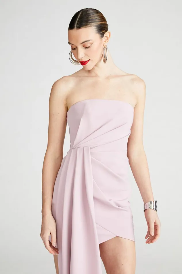 Nitara Dress In Crepe Mauve Blush Women Halston Dresses