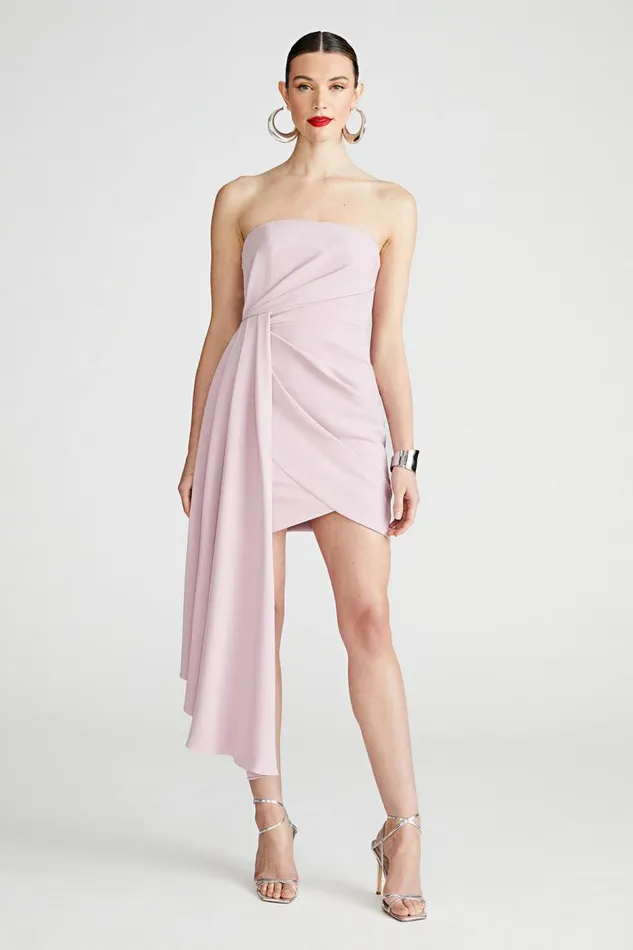 Nitara Dress In Crepe Mauve Blush Women Halston Dresses