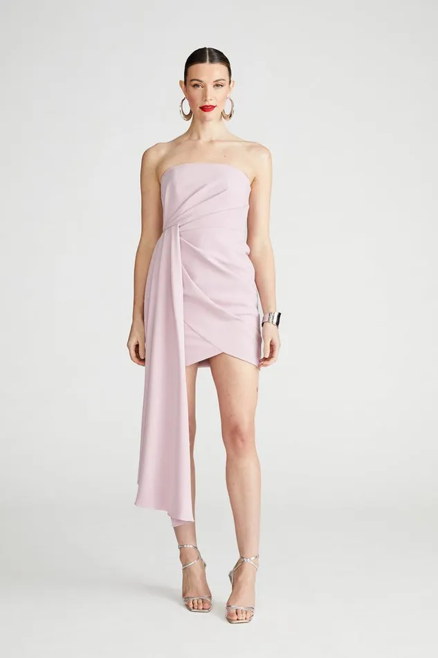 Nitara Dress In Crepe Mauve Blush Women Halston Dresses