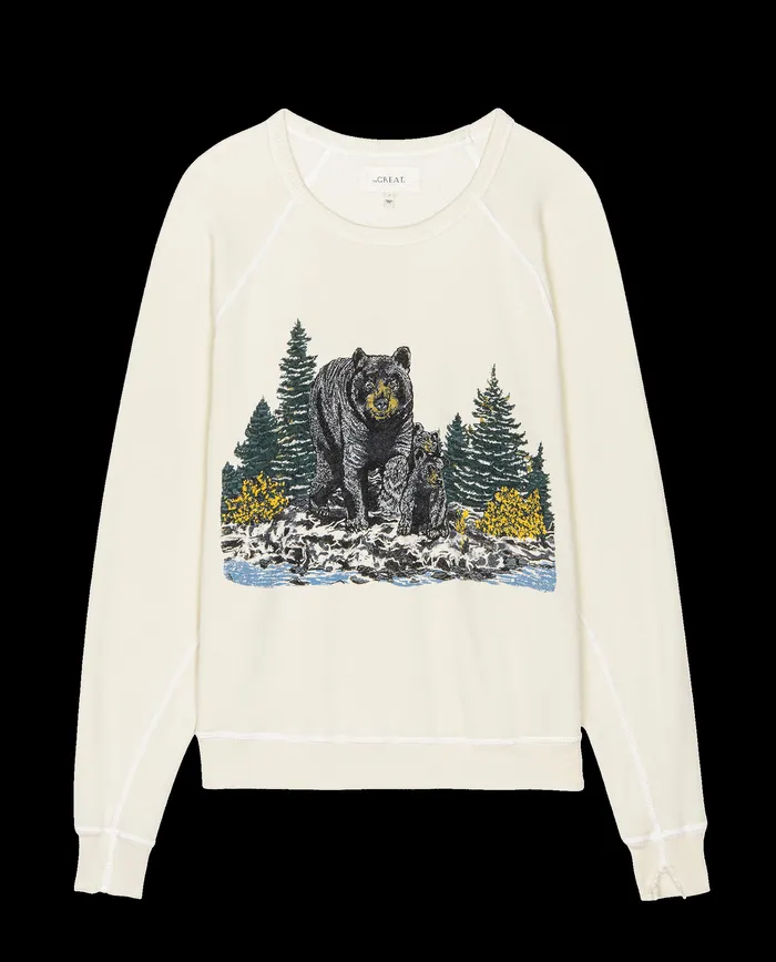 Novelty Tees and Sweats The Great Women The College Sweatshirt Graphic Washed White with Black Bear Graphi Novelty Tees and Sweats The Great Women The College Sweatshirt Graphic Washed White with Black Bear Graphi