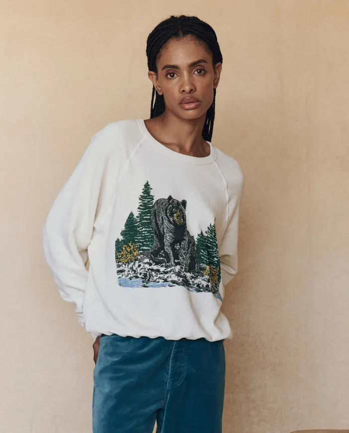 Novelty Tees and Sweats The Great Women The College Sweatshirt Graphic Washed White with Black Bear Graphi Novelty Tees and Sweats The Great Women The College Sweatshirt Graphic Washed White with Black Bear Graphi