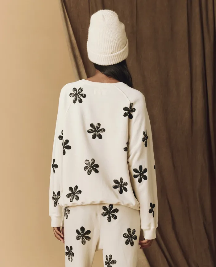 Novelty Tees and Sweats The Hand Stamped Slouch Sweatshirt Washed White with Black Daisy The Great Women Novelty Tees and Sweats The Hand Stamped Slouch Sweatshirt Washed White with Black Daisy The Great Women