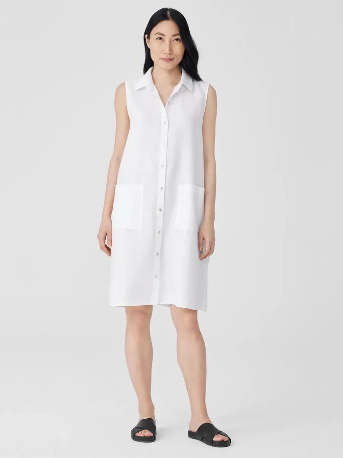 Organic Linen Sleeveless Dress White Women Eileen Fisher Petite