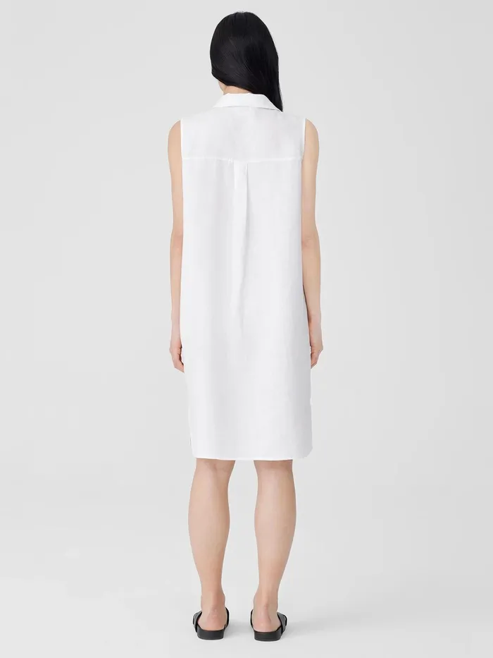 Organic Linen Sleeveless Dress White Women Eileen Fisher Petite