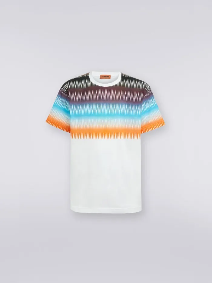 Oversized Cotton CrewNeck TShirt With Dgrad Zigzag Print Multicoloured Men Missoni Polos and Tshirts Oversized Cotton CrewNeck TShirt With Dgrad Zigzag Print Multicoloured Men Missoni Polos and Tshirts