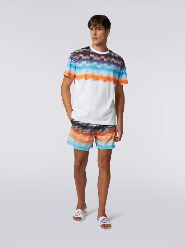 Oversized Cotton CrewNeck TShirt With Dgrad Zigzag Print Multicoloured Men Missoni Polos and Tshirts Oversized Cotton CrewNeck TShirt With Dgrad Zigzag Print Multicoloured Men Missoni Polos and Tshirts