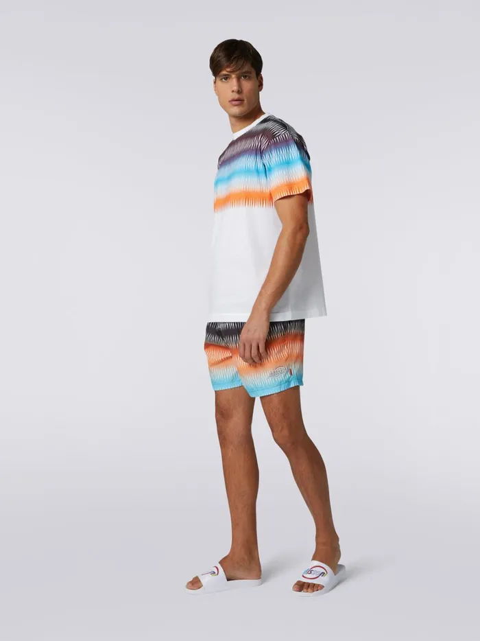Oversized Cotton CrewNeck TShirt With Dgrad Zigzag Print Multicoloured Men Missoni Polos and Tshirts Oversized Cotton CrewNeck TShirt With Dgrad Zigzag Print Multicoloured Men Missoni Polos and Tshirts