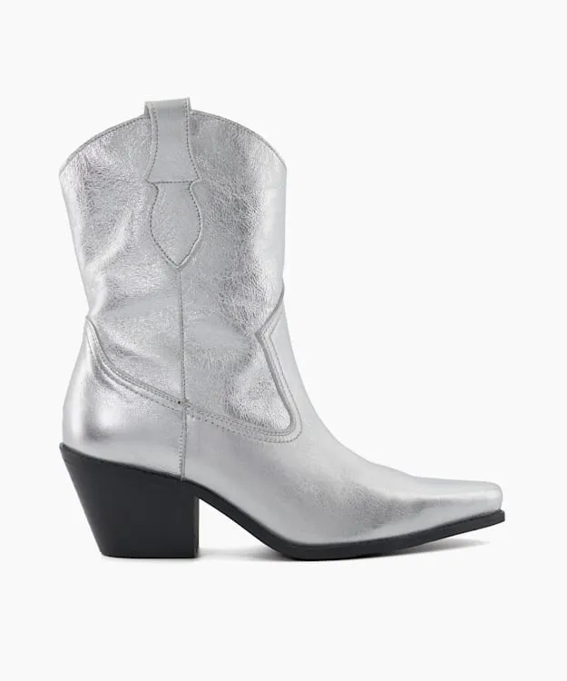 Pardner Silver Metallic Leather Western Boots Dune London Metallic Women Dune London Ankle Boots