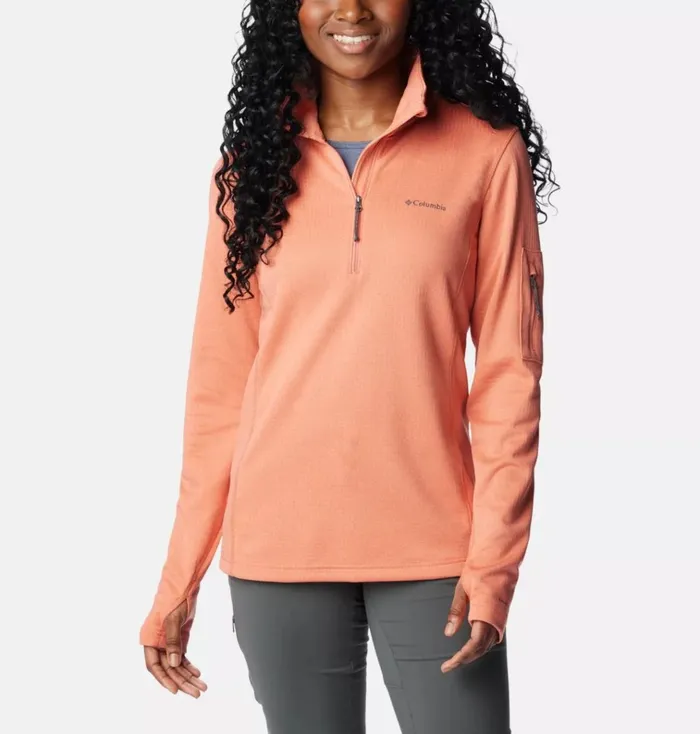 Park View Grid Half Zip Fleece Pullover Faded Peach Heather Womens Columbia Sportswear Pullovers and Tops Park View Grid Half Zip Fleece Pullover Faded Peach Heather Womens Columbia Sportswear Pullovers and Tops