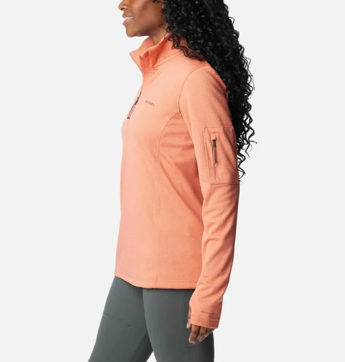 Park View Grid Half Zip Fleece Pullover Faded Peach Heather Womens Columbia Sportswear Pullovers and Tops