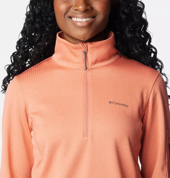 Park View Grid Half Zip Fleece Pullover Faded Peach Heather Womens Columbia Sportswear Pullovers and Tops