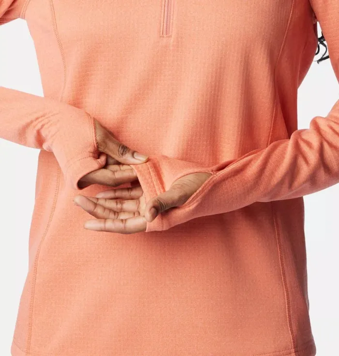 Park View Grid Half Zip Fleece Pullover Faded Peach Heather Womens Columbia Sportswear Pullovers and Tops