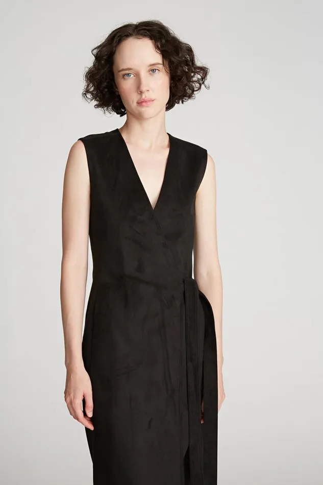 Paulina Dress In Ultrasuede Black Women Halston Knitwear Paulina Dress In Ultrasuede Black Women Halston Knitwear