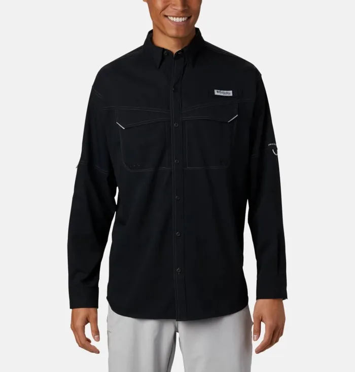 PFG Low Drag Offshore Long Sleeve Shirt Black Mens Columbia Sportswear Long Sleeve