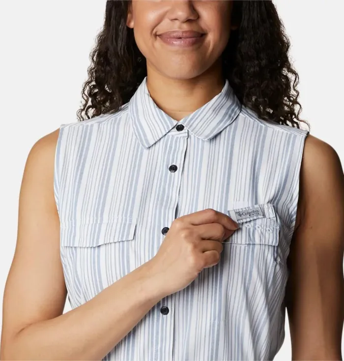PFG Sun Drifter Woven Dress II Carbon Vertical Stripe Womens Columbia Sportswear Dresses PFG Sun Drifter Woven Dress II Carbon Vertical Stripe Womens Columbia Sportswear Dresses