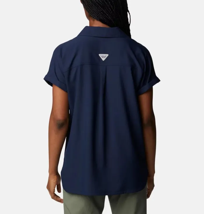 PFG Sun Drifter Woven Short Sleeve Shirt Collegiate Navy Womens Columbia Sportswear Short Sleeve PFG Sun Drifter Woven Short Sleeve Shirt Collegiate Navy Womens Columbia Sportswear Short Sleeve