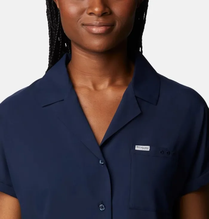 PFG Sun Drifter Woven Short Sleeve Shirt Collegiate Navy Womens Columbia Sportswear Short Sleeve PFG Sun Drifter Woven Short Sleeve Shirt Collegiate Navy Womens Columbia Sportswear Short Sleeve