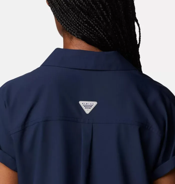 PFG Sun Drifter Woven Short Sleeve Shirt Collegiate Navy Womens Columbia Sportswear Short Sleeve PFG Sun Drifter Woven Short Sleeve Shirt Collegiate Navy Womens Columbia Sportswear Short Sleeve