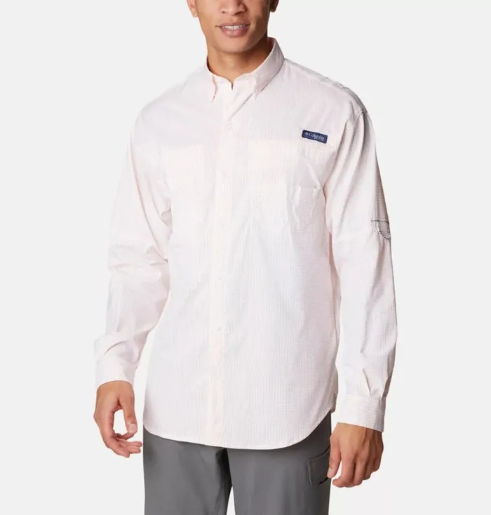PFG Super Tamiami Long Sleeve Shirt Cocoa Butter Multi Gingham Mens Columbia Sportswear Long Sleeve