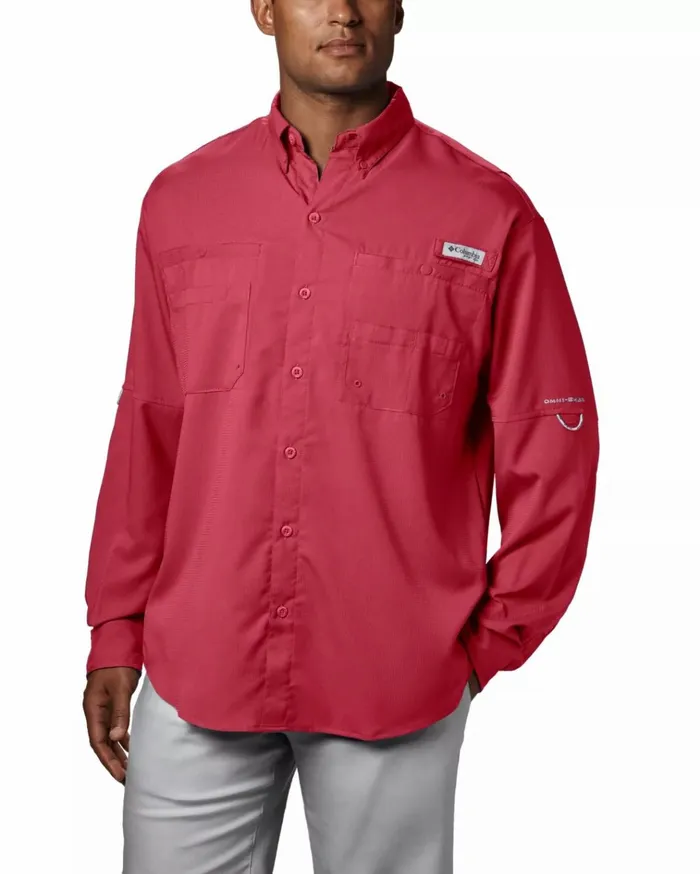PFG Tamiami II Long Sleeve Shirt Sunset Red Mens Columbia Sportswear Long Sleeve
