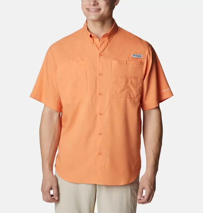 PFG Tamiami II Short Sleeve Shirt Orange Reef Mens Columbia Sportswear Short Sleeve