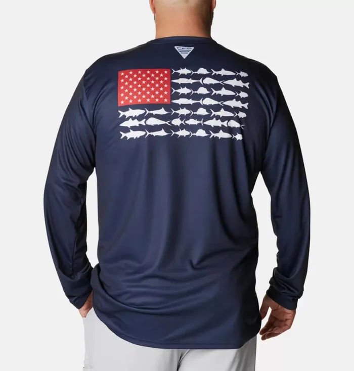 PFG Terminal Tackle Fish Flag Long Sleeve Shirt 8211 Big Collegiate Navy Red Spark Mens Columbia Sportswear Long Sleeve PFG Terminal Tackle Fish Flag Long Sleeve Shirt 8211 Big Collegiate Navy Red Spark Mens Columbia Sportswear Long Sleeve