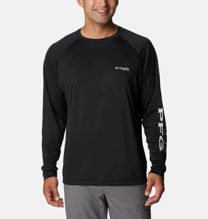 PFG Terminal TackleLong Sleeve Shirt 8211 Tall Black Cool Grey Logo Mens Columbia Sportswear Long Sleeve PFG Terminal TackleLong Sleeve Shirt 8211 Tall Black Cool Grey Logo Mens Columbia Sportswear Long Sleeve