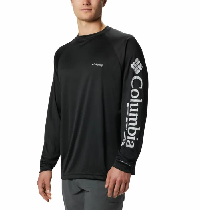 PFG Terminal Tackle Long Sleeve Shirt Black Cool Grey Logo Mens Columbia Sportswear Long Sleeve PFG Terminal Tackle Long Sleeve Shirt Black Cool Grey Logo Mens Columbia Sportswear Long Sleeve