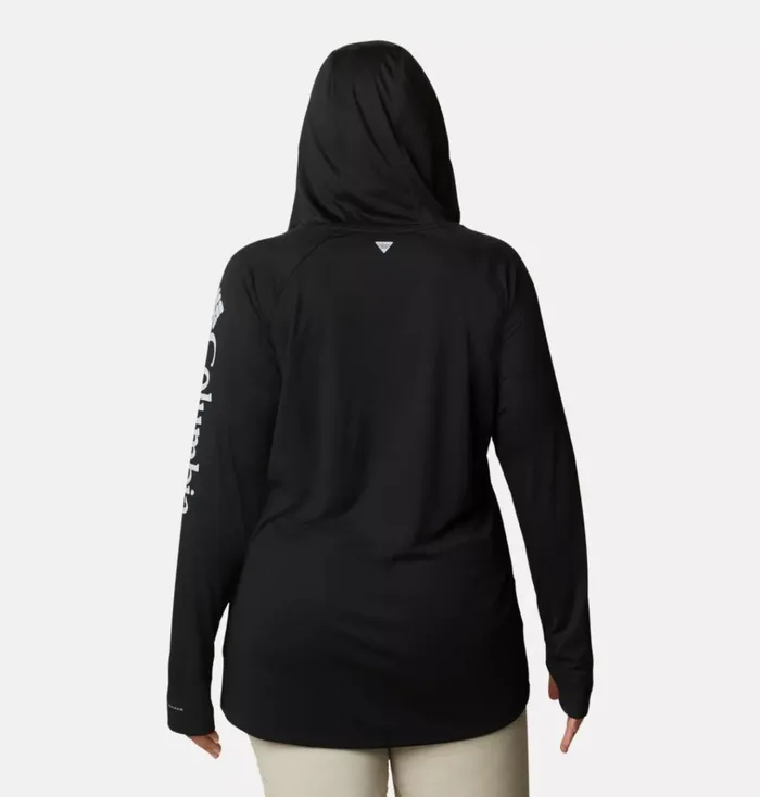 PFG Tidal Tee Hoodie 8211 Plus Size Black Cirrus Grey Logo Womens Columbia Sportswear Long Sleeve PFG Tidal Tee Hoodie 8211 Plus Size Black Cirrus Grey Logo Womens Columbia Sportswear Long Sleeve