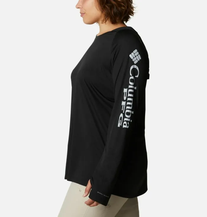 PFG Tidal Tee Hoodie 8211 Plus Size Black Cirrus Grey Logo Womens Columbia Sportswear Long Sleeve PFG Tidal Tee Hoodie 8211 Plus Size Black Cirrus Grey Logo Womens Columbia Sportswear Long Sleeve