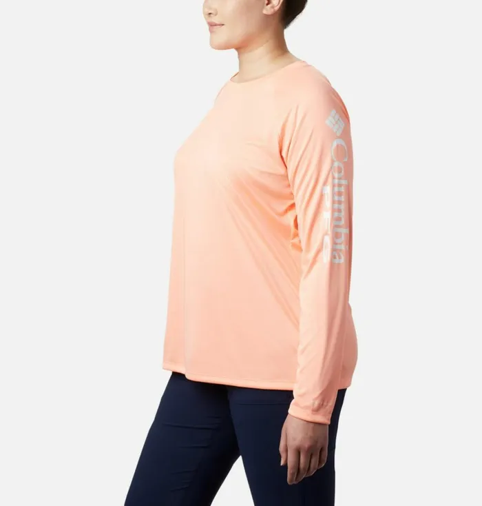 PFG Tidal Tee II Long Sleeve 8211 Plus Size Tiki Pink White Logo Womens Columbia Sportswear Long Sleeve PFG Tidal Tee II Long Sleeve 8211 Plus Size Tiki Pink White Logo Womens Columbia Sportswear Long Sleeve