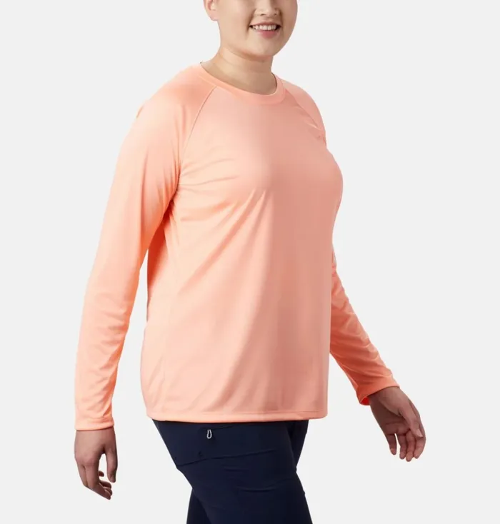 PFG Tidal Tee II Long Sleeve 8211 Plus Size Tiki Pink White Logo Womens Columbia Sportswear Long Sleeve PFG Tidal Tee II Long Sleeve 8211 Plus Size Tiki Pink White Logo Womens Columbia Sportswear Long Sleeve