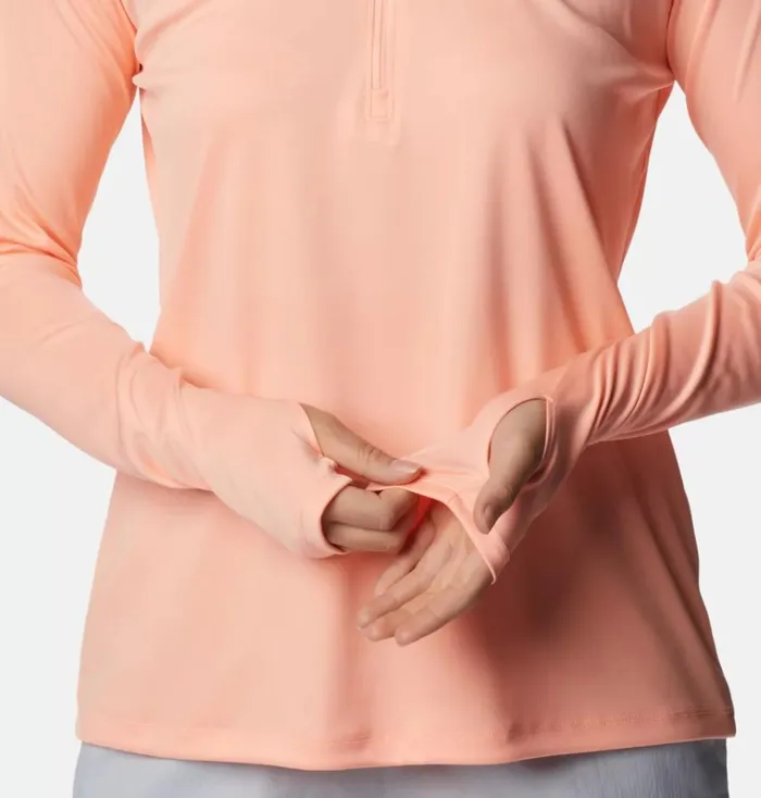 PFG Tidal Tee Quarter Zip Long Sleeve Shirt Tiki Pink White Logo Womens Columbia Sportswear Long Sleeve PFG Tidal Tee Quarter Zip Long Sleeve Shirt Tiki Pink White Logo Womens Columbia Sportswear Long Sleeve