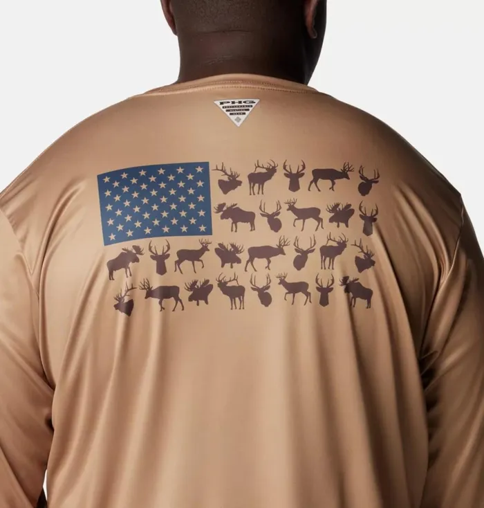 PHG Terminal Shot Game Flag Long Sleeve Shirt 8211 Big Sahara Cordovan Big Game Flag Mens Columbia Sportswear Long Sleeve PHG Terminal Shot Game Flag Long Sleeve Shirt 8211 Big Sahara Cordovan Big Game Flag Mens Columbia Sportswear Long Sleeve