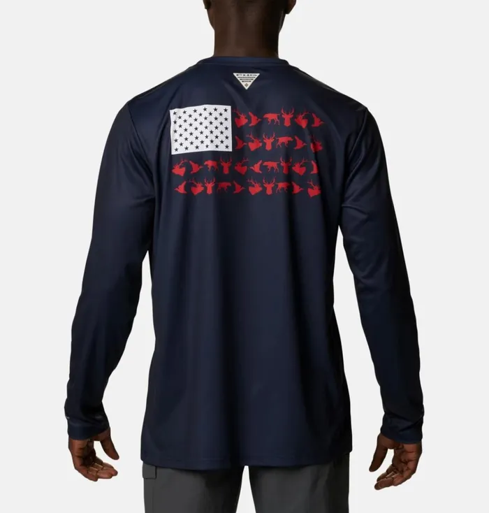 PHG Terminal Shot Game Flag Long Sleeve Shirt Collegiate Navy White Game Flag Mens Columbia Sportswear Long Sleeve PHG Terminal Shot Game Flag Long Sleeve Shirt Collegiate Navy White Game Flag Mens Columbia Sportswear Long Sleeve