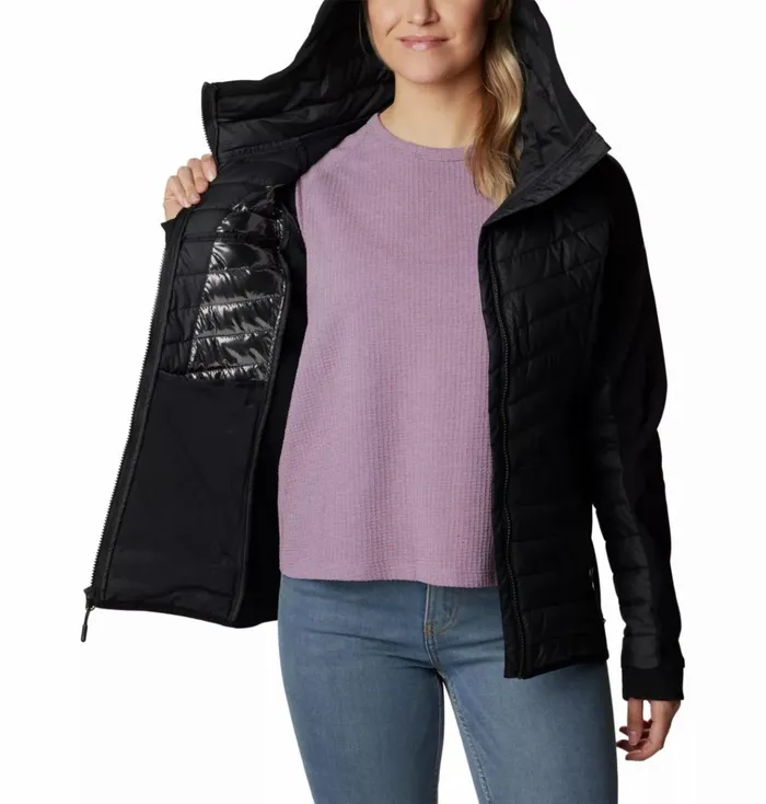 Powder Lite Hybrid Hooded Jacket Black Womens Columbia Sportswear Insulated and Down Powder Lite Hybrid Hooded Jacket Black Womens Columbia Sportswear Insulated and Down