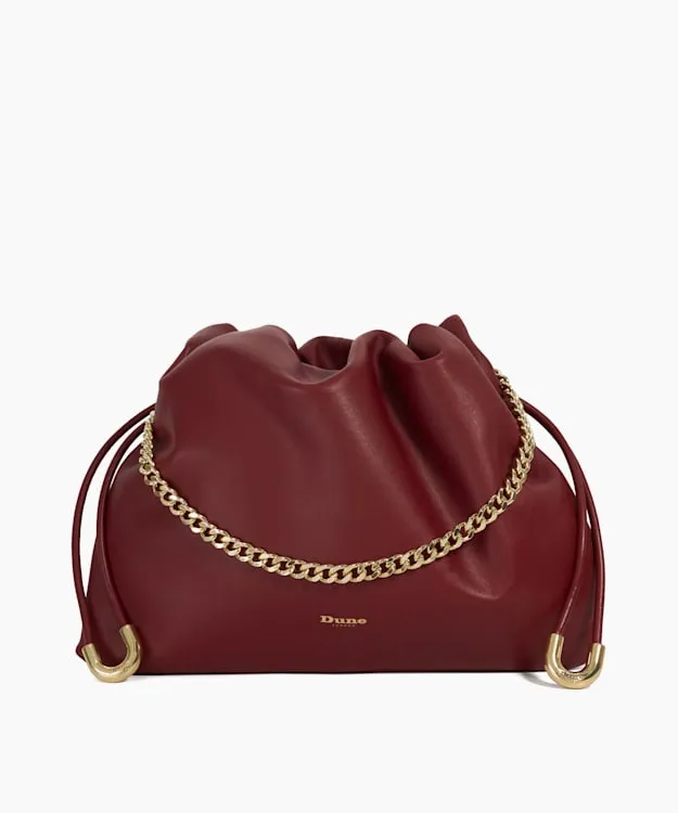 Primrose L Dark Red Leather Drawstring Bag Dune London Red Women Dune London Handbags
