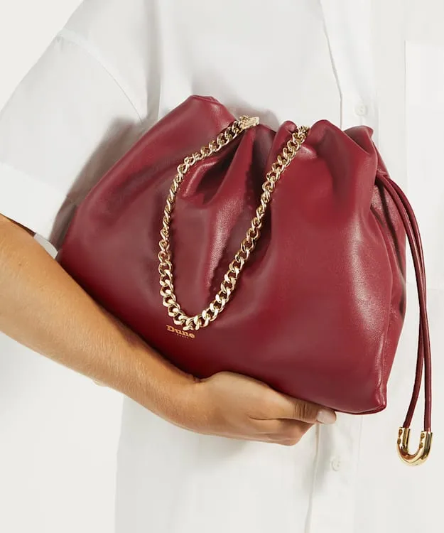 Primrose L Dark Red Leather Drawstring Bag Dune London Red Women Dune London Handbags Primrose L Dark Red Leather Drawstring Bag Dune London Red Women Dune London Handbags