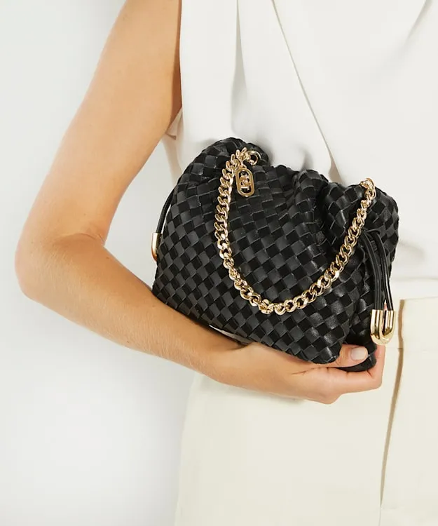 Primrose S Black Small Drawstring Woven Leather Bag Dune London Black Women Dune London Handbags Primrose S Black Small Drawstring Woven Leather Bag Dune London Black Women Dune London Handbags