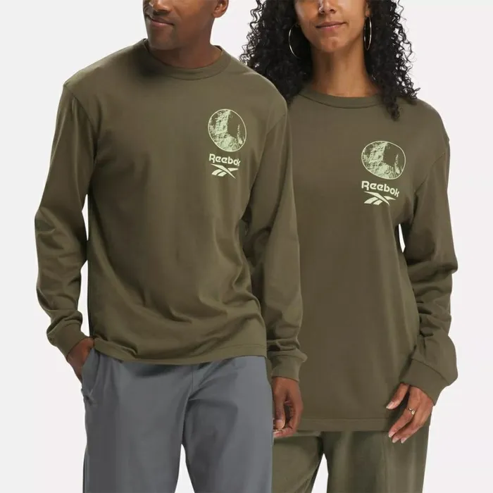 Reebok Classics Adventure Long Sleeve TShirt Armygreen WomenMen Tops and TShirts
